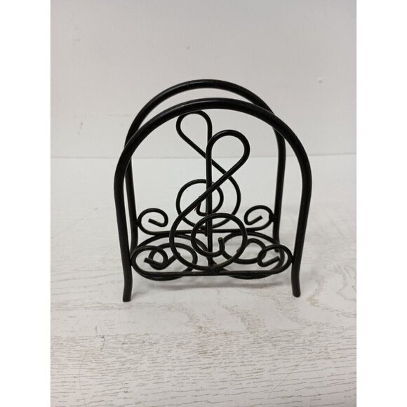 Vintage 1980s Black Iron Metal Treble Clef Napkin Holder Music Theme Arch Design - Picture 5 of 9